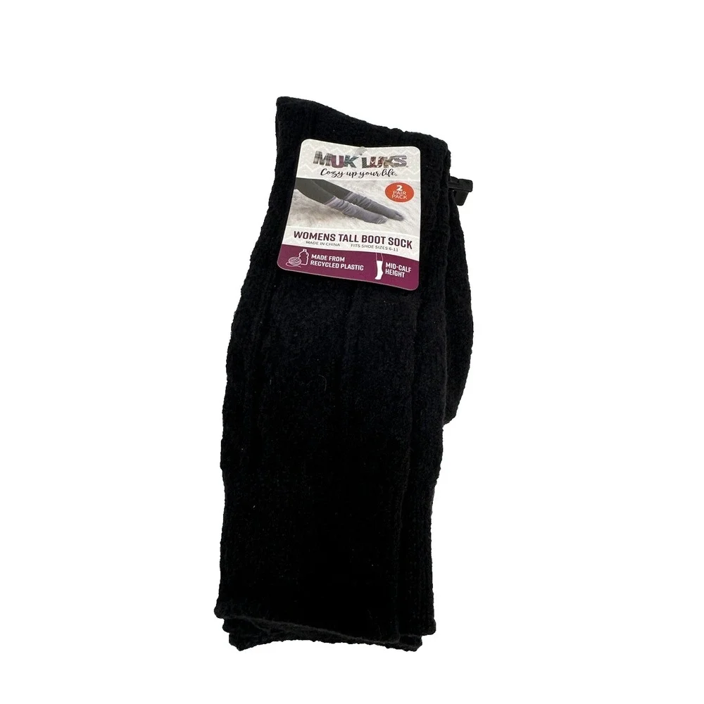 muk‎ luks womens tall boot socks fits shoe size 6-11 black 2 pairs